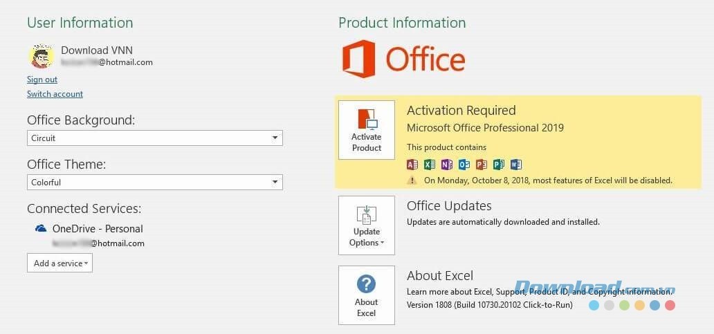 Giao diện của Microsoft Office 2019