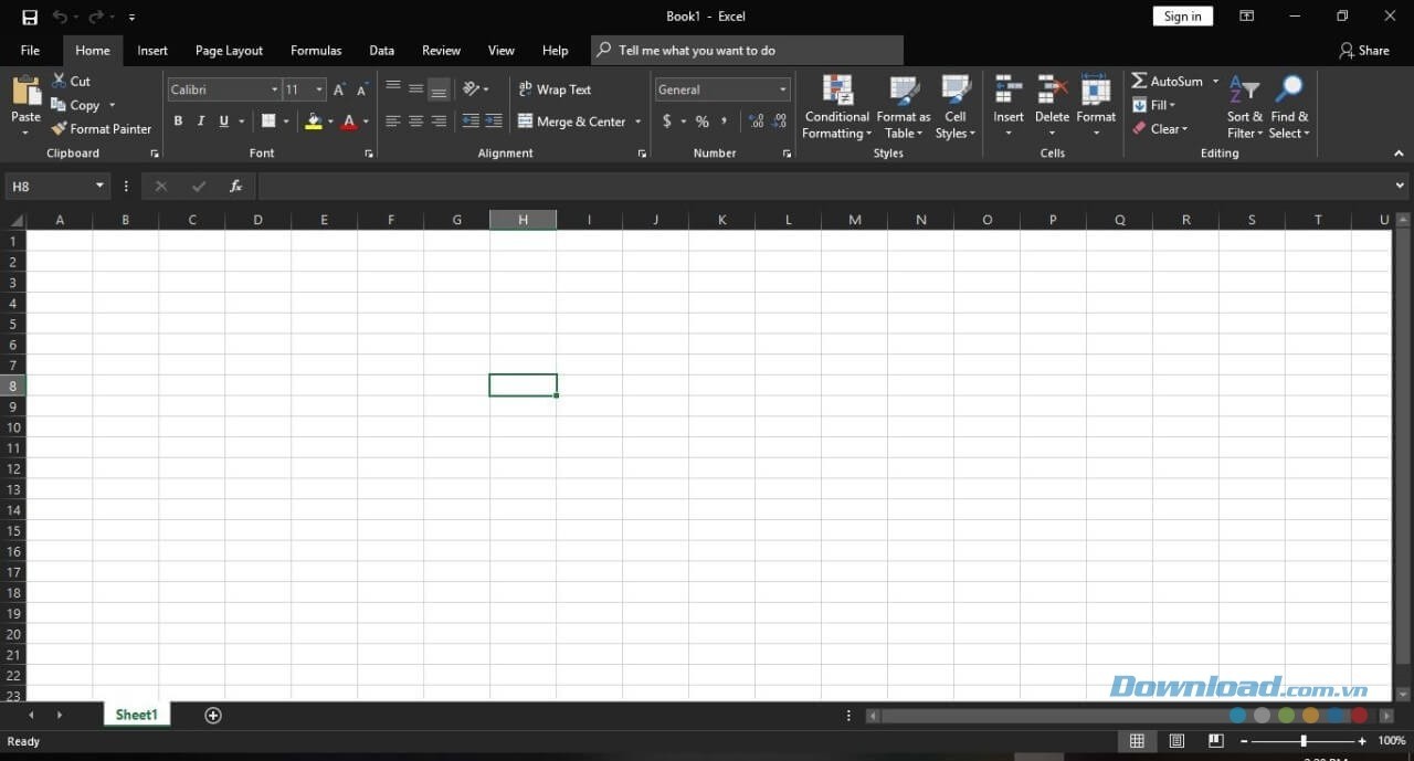 Giao diện Theme đặc trưng của Microsoft Excel 2019