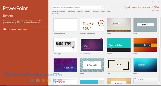 Giao diện ứng dụng Powerpoint của phần mềm doanh nghiệp Office 365 Business cho máy tính