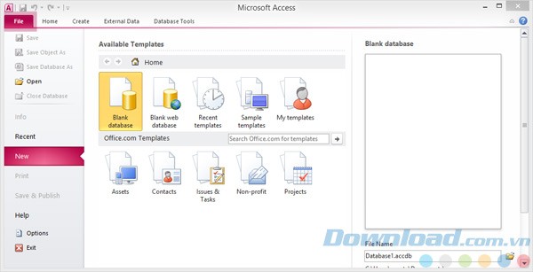 Giao diện Microsoft Access 2010