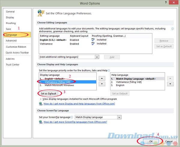 Chọn ngôn ngữ tiếng Việt cho Office 2010