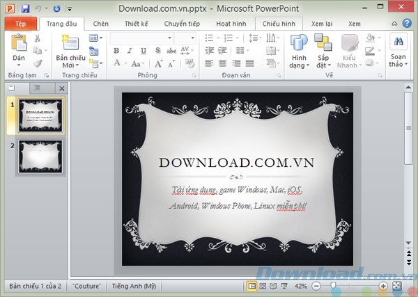 Giao diện tiếng Việt của Microsoft PowerPoint 2010