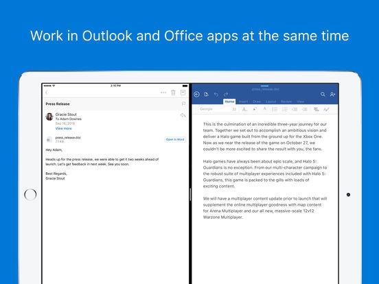 Sử dụng Office và Outlook đồng thời trên iPad