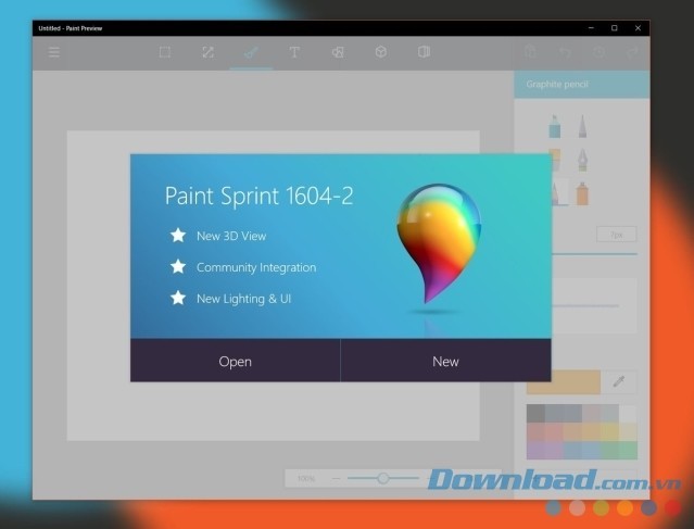 Giao diện Microsoft Paint 3D Preview cho Windows 10