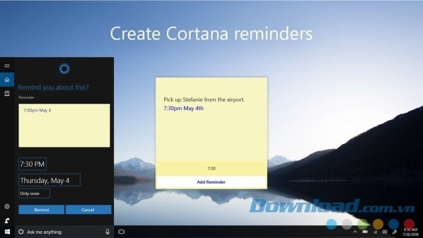 Microsoft Sticky Notes tạo nhắc nhở trên Cortana