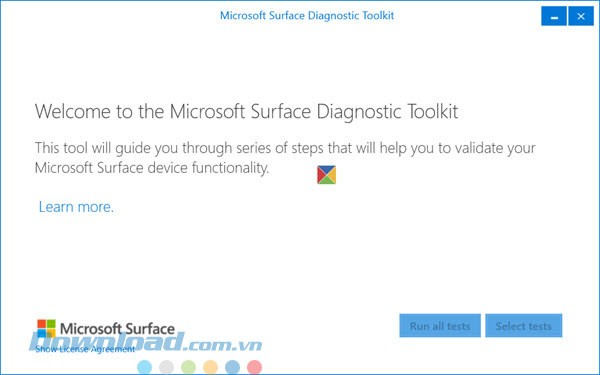 Giao diện phần mềm Microsoft Surface Diagnostic