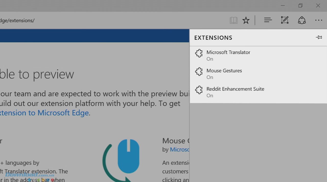 Bật tắt tiện ích trên trình duyệt