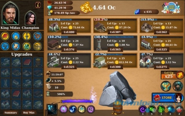 Chuyển hóa đá thành vàng trong game nhấp chuột miễn phí Midas Gold Plus cho máy tính