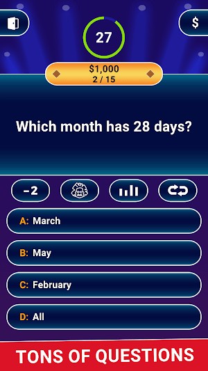 Millionaire Trivia Game Quiz có vô vàn câu hỏi về các lĩnh vực khác nhau