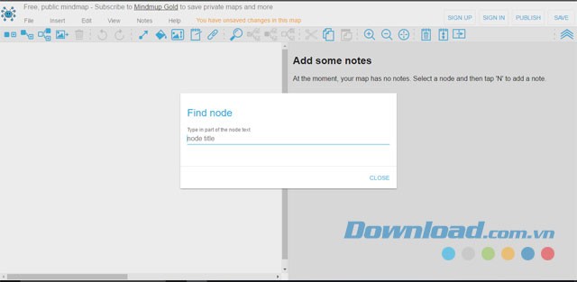 Sử dụng tính năng tìm kiếm hiệu quả của trang thiết kế bản đồ tư duy MindMup miễn phí