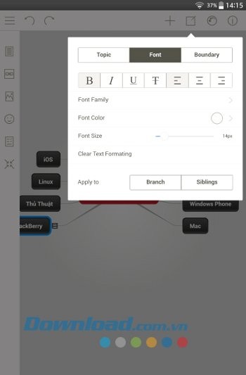 Các tùy chọn của Mindomo