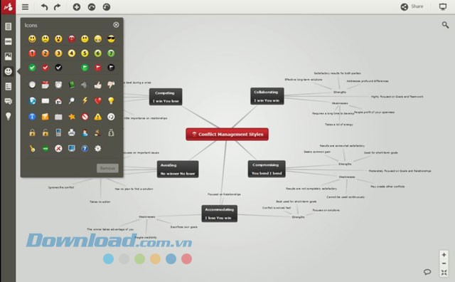 Giao diện ứng dụng vẽ mindmap Midomo Online