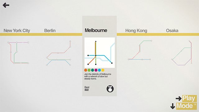 20 thành phố trong Mini Metro mang 20 màu sắc riêng biệt để thách thức người chơi