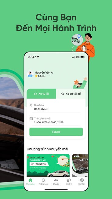 Dễ dàng thuê xe ô tô đến mọi hành trình