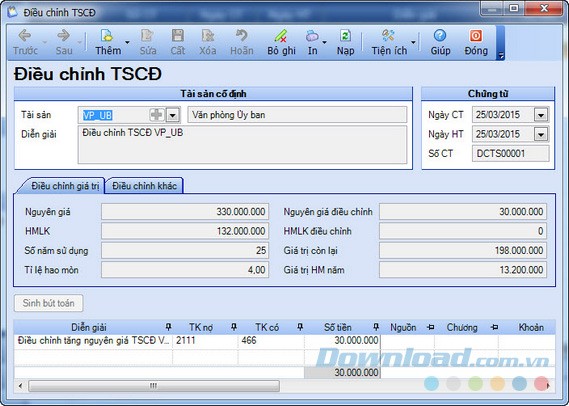 Phiếu điều chỉnh tài sản cố định