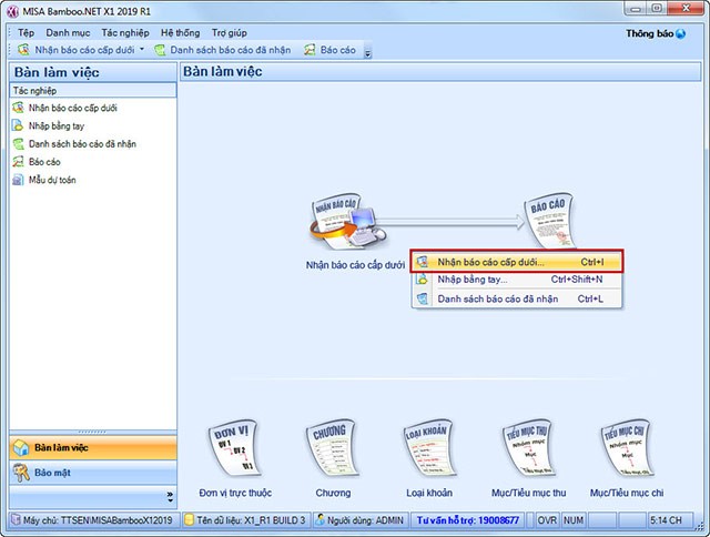Nhận báo cáo trong MISA Bamboo.NET X1 2019