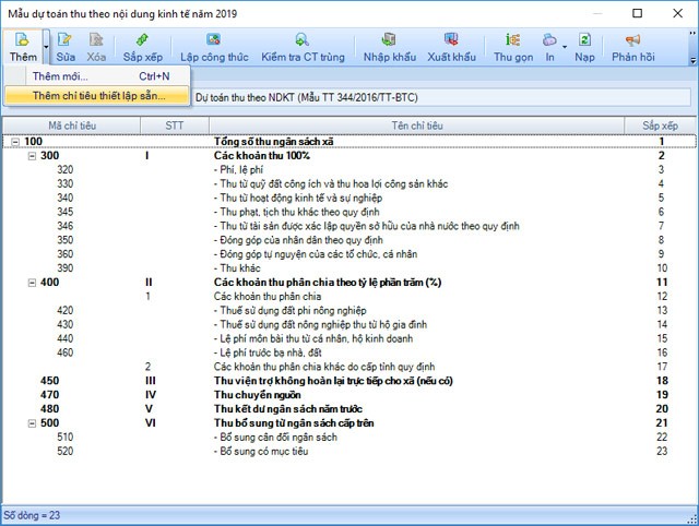 Mẫu dự toán thu theo nội dung kinh tế
