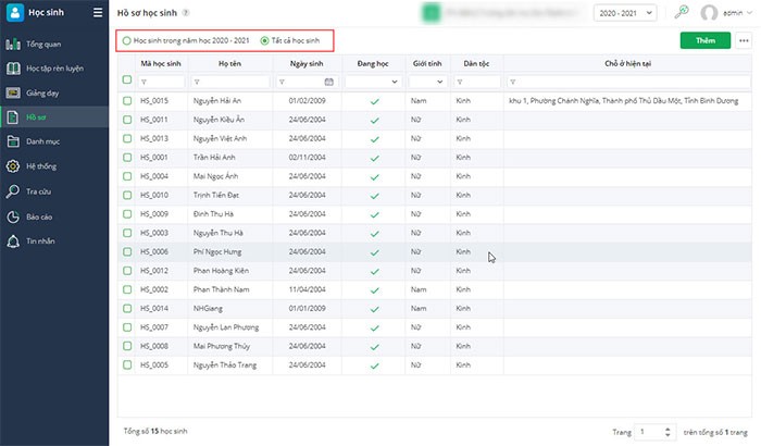 Hồ sơ học sinh trên Misa Emis