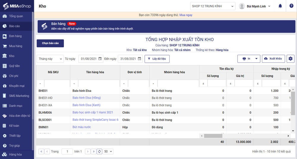 MISA eShop Quản Lý - Hỗ trợ quản lý kho