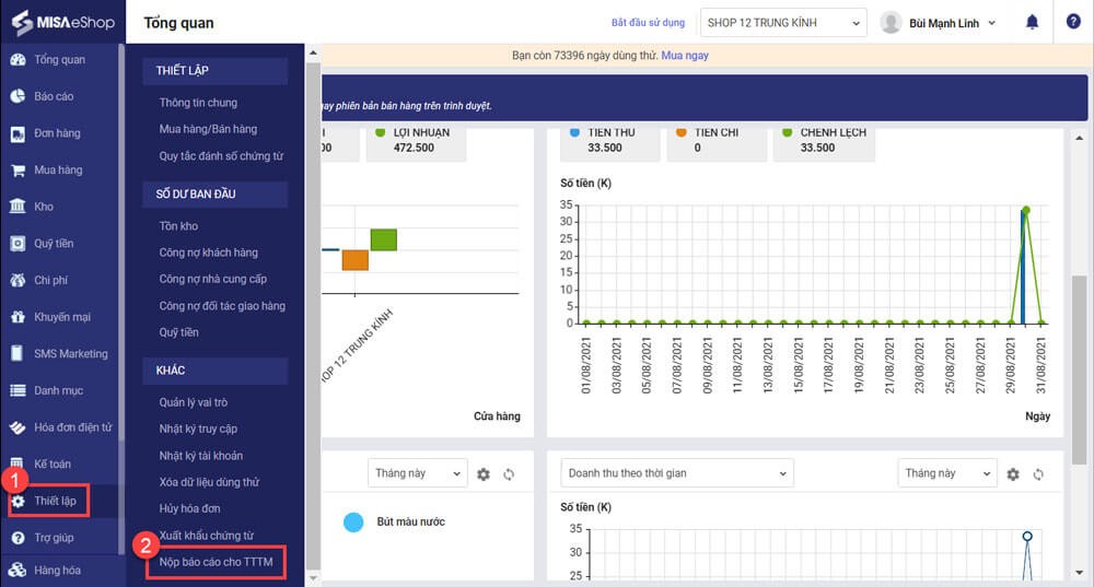 Cung cấp hơn 40 loại báo cáo doanh thu, chi phí, tồn kho