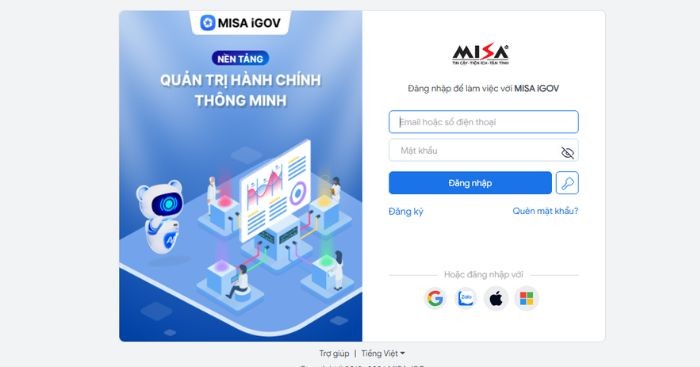 Giao diện đăng nhập tài khoản MISA iGOV
