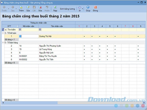 Bảng chấm công theo buổi