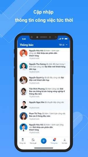 Cập nhật thông tin công việc tức thời