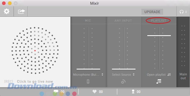 Các lựa chọn nguồn phát của Mixlr