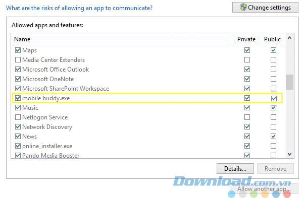 Đưa Mobile Buddy vào danh sách ứng dụng vượt tường lửa