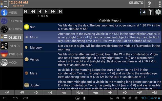 Mobile Observatory 2 for Android cung cấp chi tiết thông tin về các hành tinh trong Hệ mặt trời