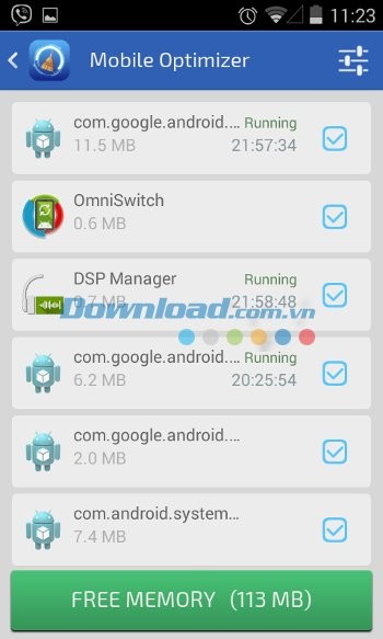 Tính năng dọn dẹp bộ nhớ của Mobile Optimizer & Cleaner