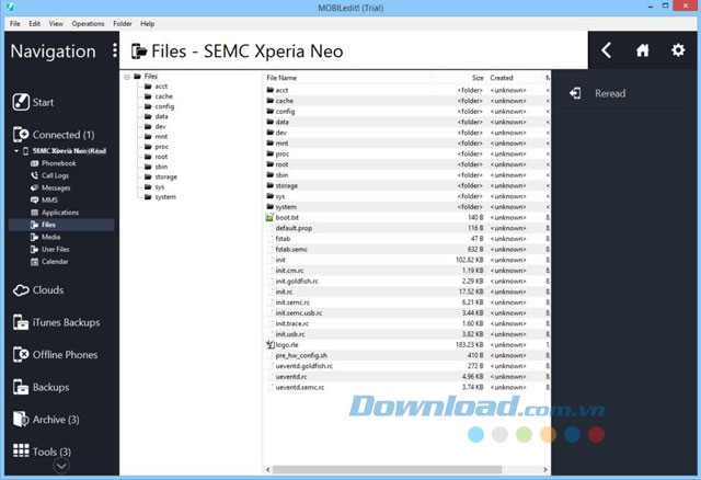 Quản lý file hệ thống bằng MOBILedit
