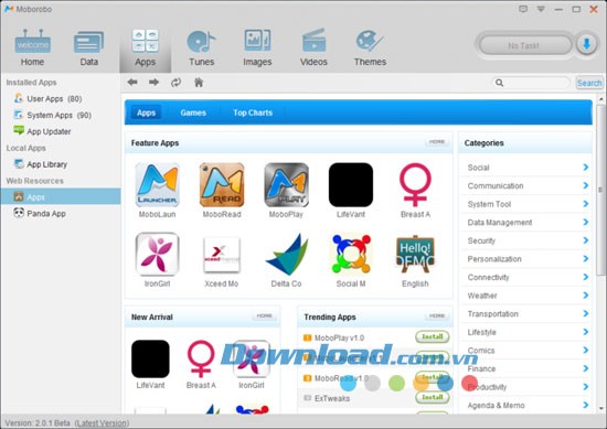 Giao diện chính phần mềm Moborobo