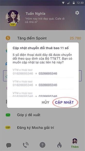 Cập nhật danh bạ 11 số sang 10