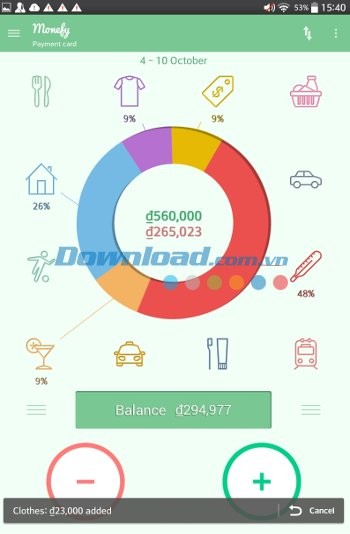 Theo dõi chi tiêu hàng tuần với Monefy cho Android