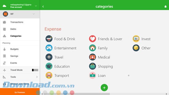 Phân loại các mục thu chi