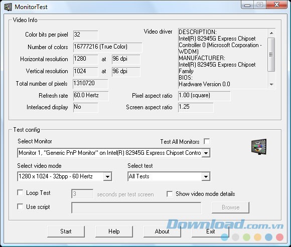 Giao diện phần mềm MonitorTest