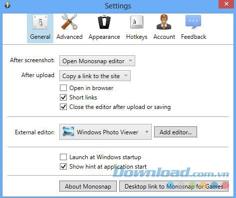 Giao diện Monosnap