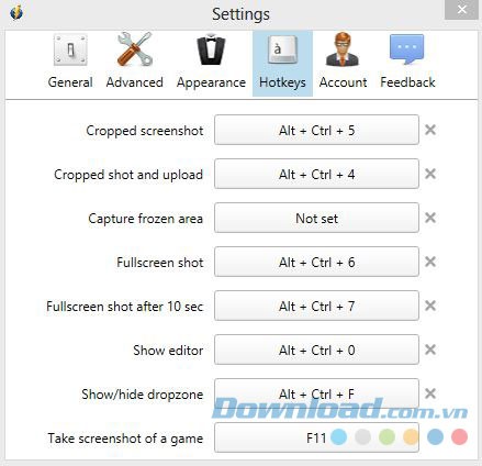Phím tắt của Monosnap