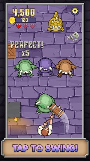 Nhấp để vung búa đập quái vật trong game Monster Hammer