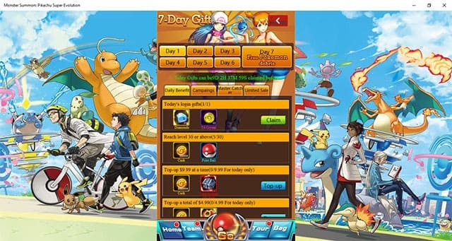 Quà tặng 7 ngày trong Monster Summon: Pikachu Super Evolution