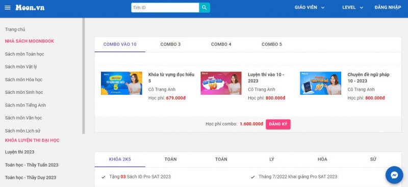 Đăng ký khóa học trực tuyến trên Moon.vn