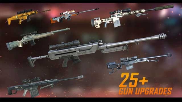 Có hơn 25 loại súng đa dạng cần nâng cấp trong Mountain Sniper 3D Shooter
