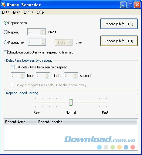 Giao diện đơn giản của Mouse Recorder