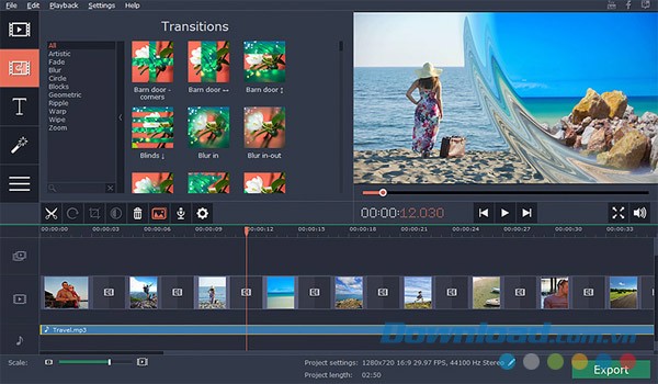 Movavi Slideshow Maker cho Mac cung cấp nhiều hiệu ứng chuyển cảnh đặc sắc