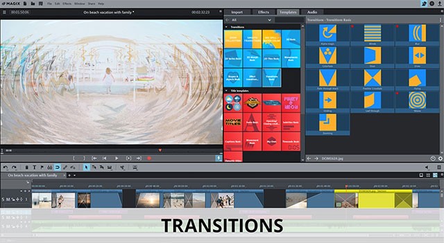 Rất nhiều hiệu ứng chuyển cảnh (transition) để bạn sử dụng cho thước phim của mình