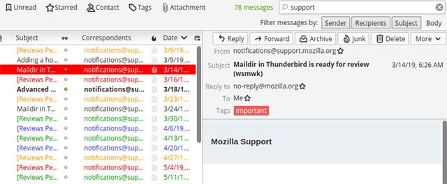 Thanh toolbar hiện đại, đa chức năng trên Mozilla Thunderbird mới