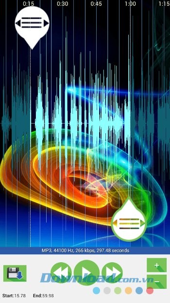 Giao diện cắt nhạc của Mp3 Cutter & Merger