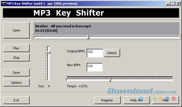 Giao diện phần mềm MP3 Keyshifter