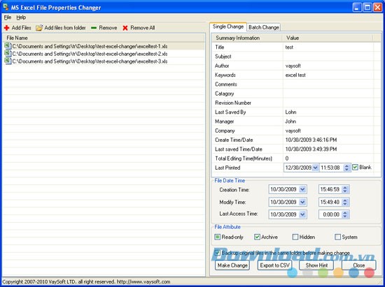 MS Excel File Properties Changer